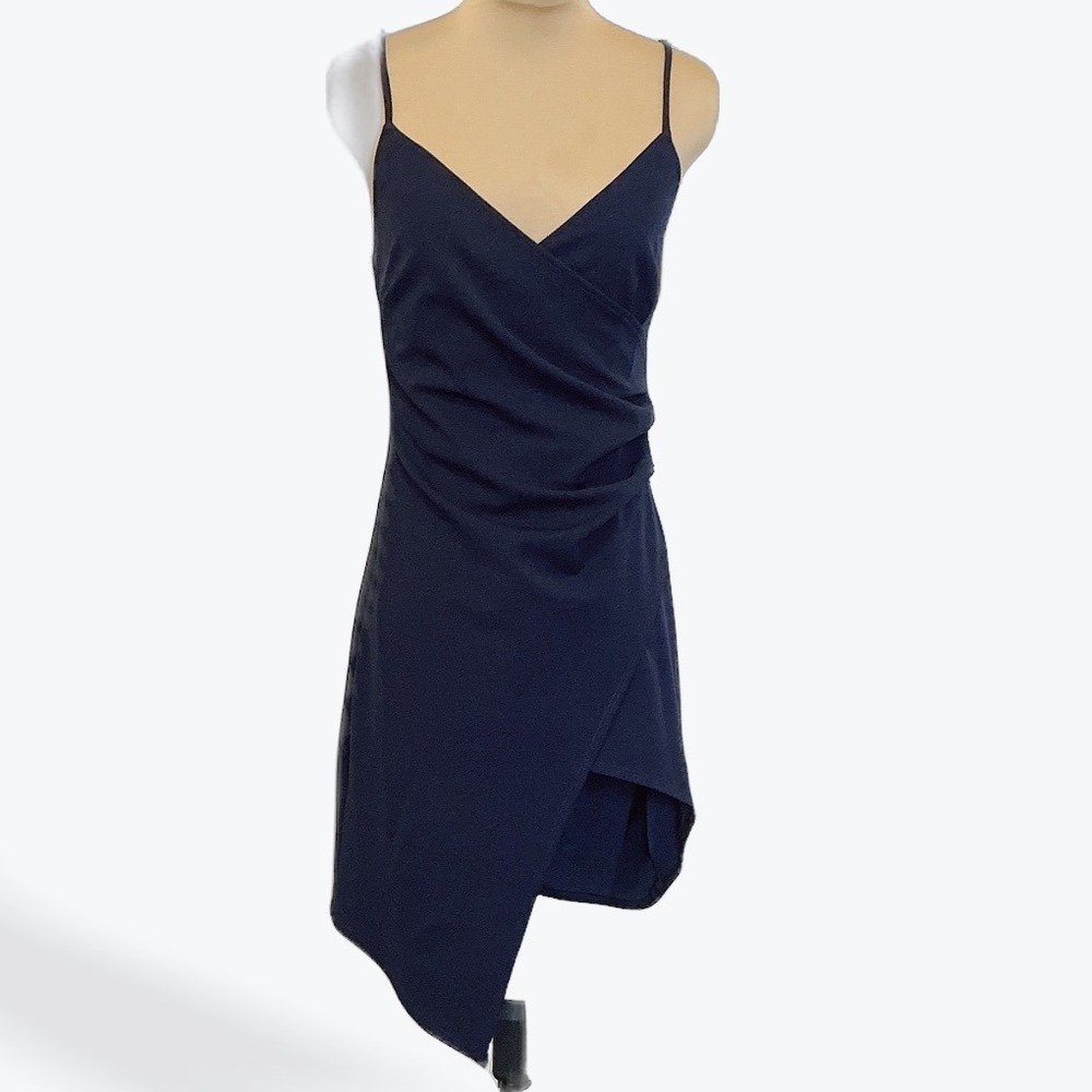 Love Culture Navy Blue Ruched Asymmetrical Hem Spaghetti Strap Dress Size L